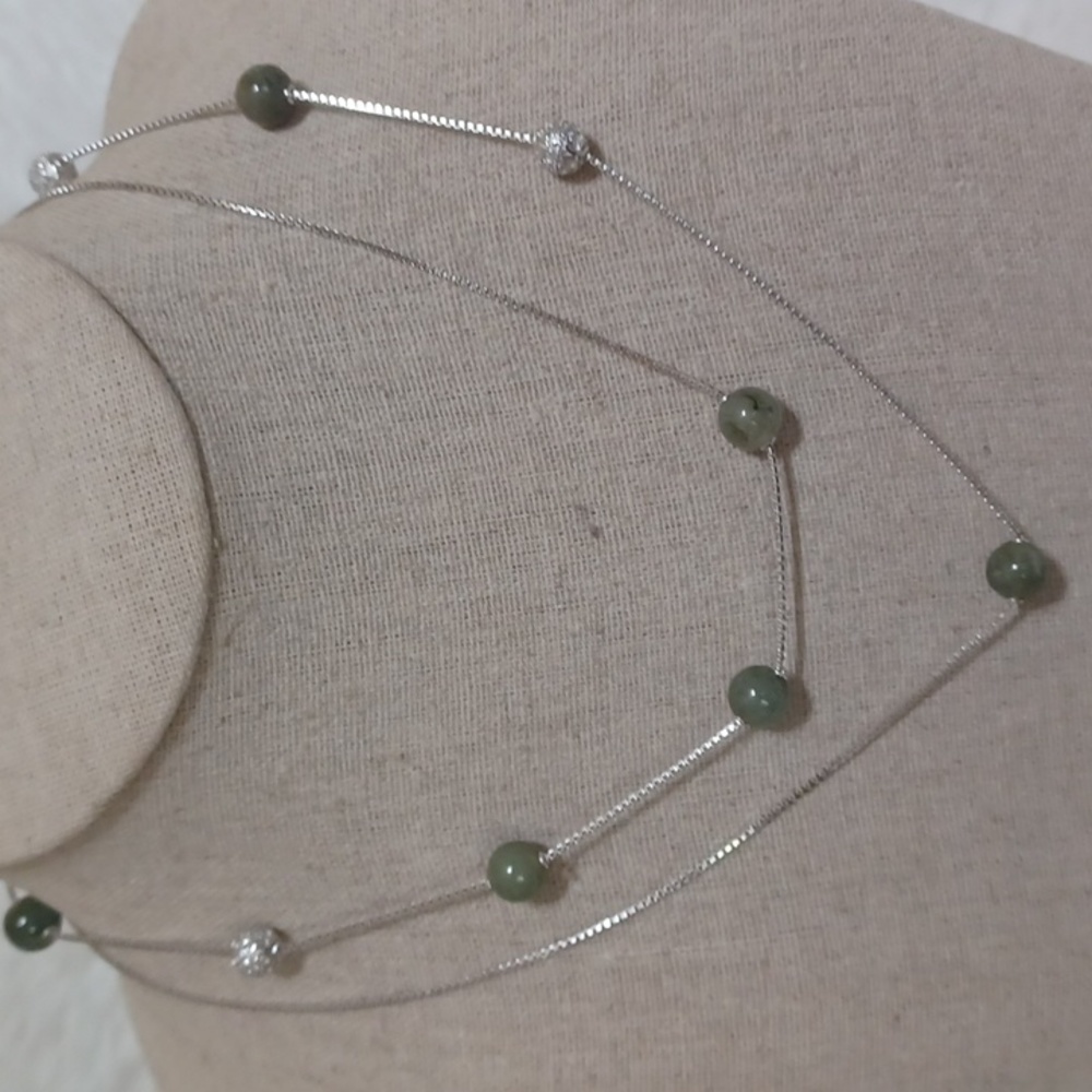 Jade of Yesteryear Jade and Silver Necklace NEW - Picture 2 of 11